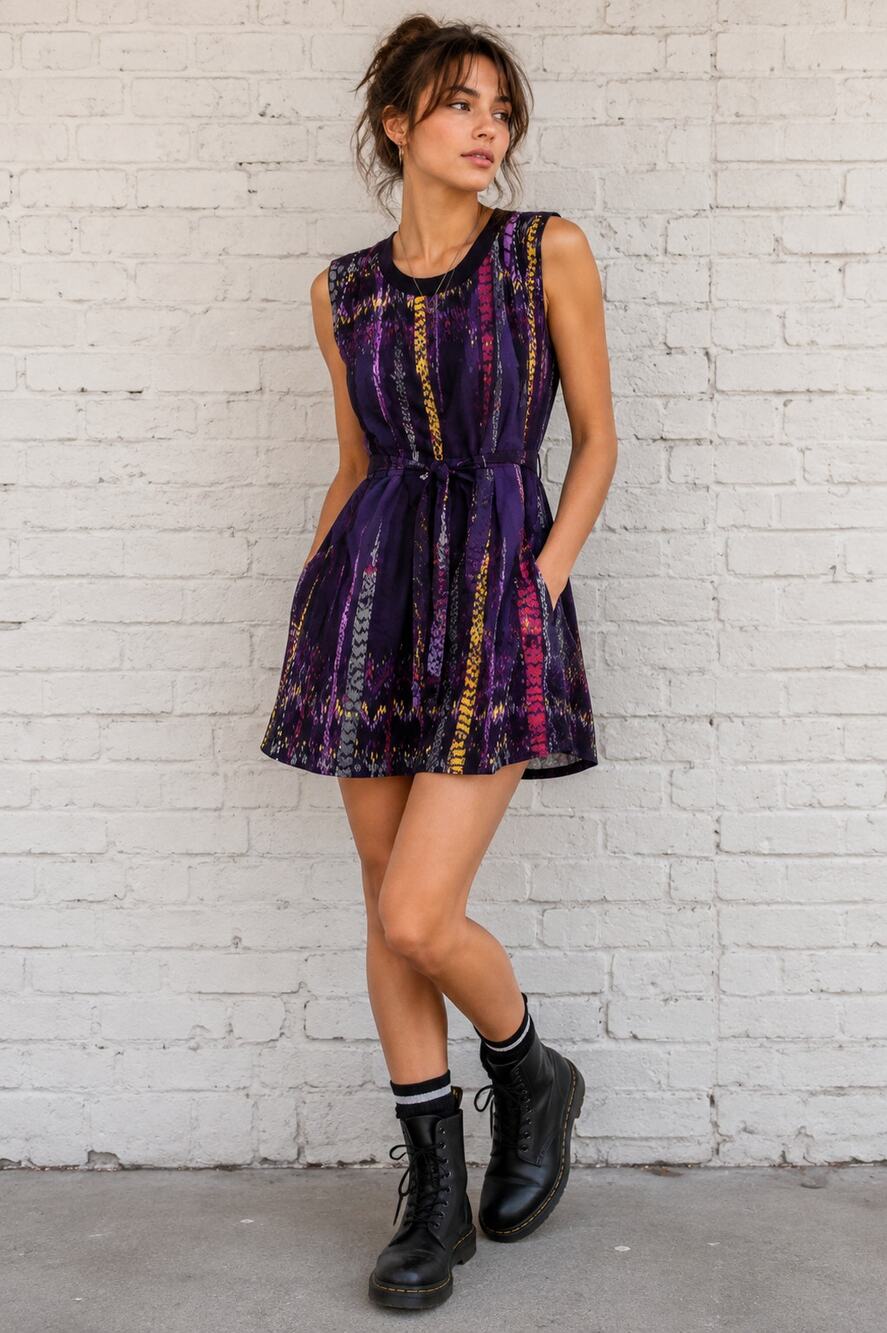 BeBop Purple Pleated Fit & Flare Skater Dress Size Small